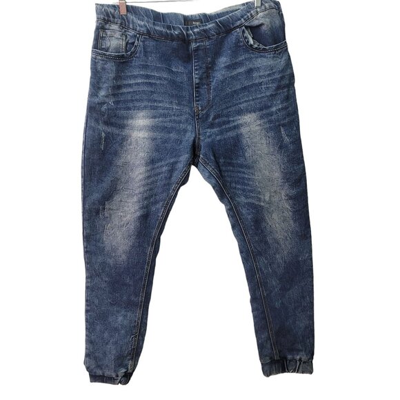 Hype Women's Blue Denim Joggers Size 21/22 - Stretchy Comfortable Elastic Waist - Picture 1 of 12